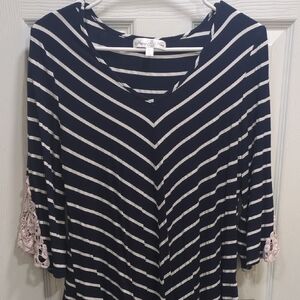 Navy and White Striped Women's Top